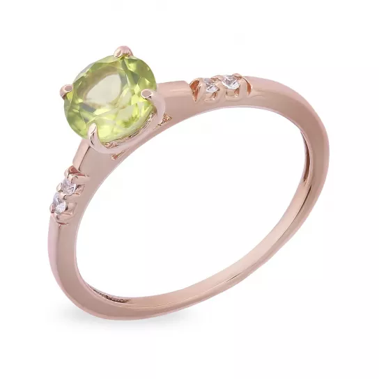 Кольцо с фианитом и хризолитом из золота