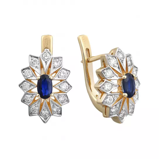 Серьги с бриллиантами с сапфиром из золота