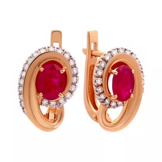 Серьги с бриллиантами с рубином из золота