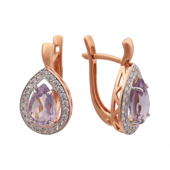 Серьги с аметистом и фианитом из золота