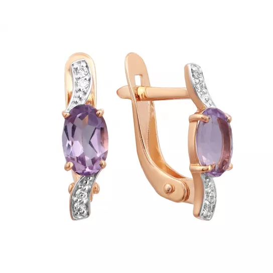 Серьги с аметистом и фианитом из золота