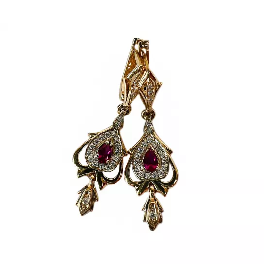 Серьги с фианитом и корундом из золота