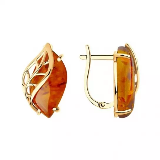 Серьги с янтарем из золота