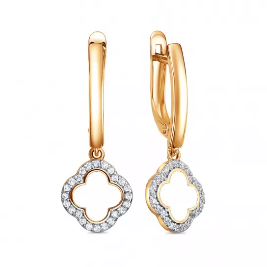 Серьги с фианитом и эмалью из золота