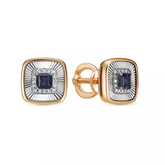 Пусеты с бриллиантами с сапфиром из золота