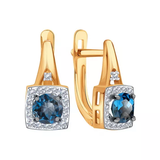 Серьги с топазом и фианитом из золота